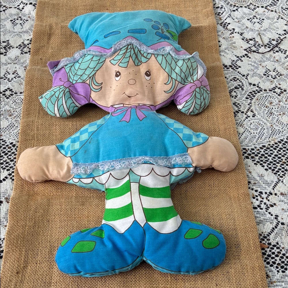 Blue and Green Striped Vintage Style Cloth Doll Pillow